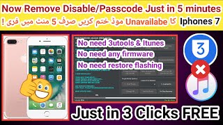 How to Factory Reset Iphone 7 for UnavailablePasscode removing free no need flashing  2023 [upl. by Ehcsrop]