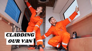 Installing PVC Cladding in our CAMPERVAN  Ep4  DIY Sprinter Van Conversion [upl. by Nnaeirrac179]