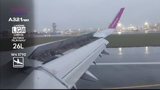 WIZZ AIR A321NEO Foggy and rainy approach amp landing at London Gatwick 4K [upl. by Nibor]