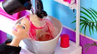 Barbie Girl Beauty Salon How to care and style doll hair Play Toys [upl. by Eissel]