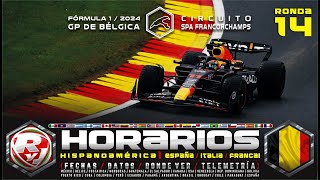 Horarios Fórmula 1 GP de BÉLGICA 2024 Hispanoamérica Italia y Francia  ¡NO TE LO PIERDAS [upl. by Allisurd]