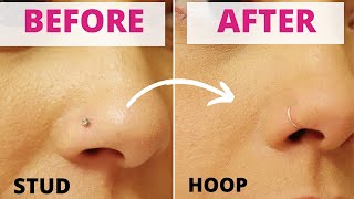 How to change nose stud to nose hoop First time changing nose ring [upl. by Khan]