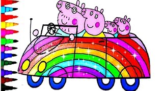 PEPPA PIG BEST LEARNING Coloring Book  Coloring Pages SUPER SPARKLE Rainbow Car Kids Fun Art [upl. by Cohin]