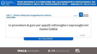 11052023  Edizione CENTRO SUD  Le procedure di gara per appalti sottosoglia e soprasoglia [upl. by Floeter]