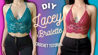 Lace Detailed Bralette for all sizes  DIY Crochet Tutorial [upl. by Arno]