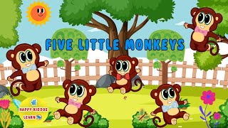 Five Little Monkeys Jumping on the Bed  Nursery Rhymes  Happy Kiddos Learn TV [upl. by Rosanne111]