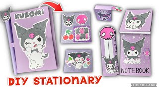 DIY Kuromi Stationary Set  Kawaii Sanrio Handmade Back to school Stationery 💜💖✏️📚ادوات مدرسية [upl. by Angelina393]