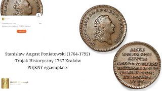 Stanisław August Poniatowski 17641795  Trojak Historyczny 1767 Kraków PIĘKNY egzemplarz [upl. by Lanaj496]