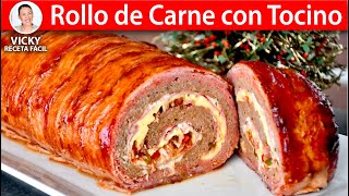 ROLLO DE CARNE CON TOCINO 🎄😋  Vicky Receta Facil [upl. by Tijnar]