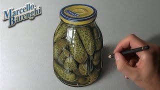 A glass jar of Pickles  Gherkins realistic drawing [upl. by Nylimaj889]