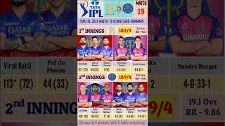 TATA IPL 2024 Royal Challengers Bangalore VS Rajasthan Royals match19 Score card summary rcbvrr [upl. by Nacul]