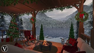 Christmas Porch Winter Daytime Ambience  Firepit Wind Snow amp Blizzard Sounds [upl. by Eemiaj842]