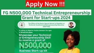 Nigeria Federal Government Technical Entrepreneurship Grant For StartUps 2024  How To Apply [upl. by Agatha869]