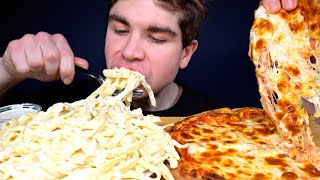 ASMR CREAMY FETTUCINE ALFEDO amp EXTRA CHEESY PIZZA MUKBANG  WITH RANCH amp GARLIC BREAD [upl. by Meela]