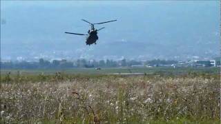 Landing and takes offs  4 Boeing CH47 Chinook Royal Air Force  ClermontFerrand Airport HD [upl. by Ivette]