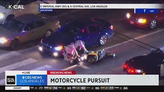 CHP officers push motorcyclist off bike ending high speed pursuit through LA County [upl. by Gnik]