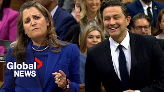 Poilievre “doesn’t even understand” how capital gains tax changes work Freeland says [upl. by Nnanaej]