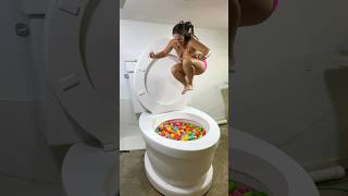 GIANT JUMP into Worlds Largest Toilet with Play Balls and HUGE SPLASH shorts [upl. by Calvo]