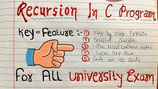 Recursion in C  C Programming Tutorial  With Handwritten Notes  Code Hacker [upl. by Amjan]