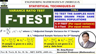 FTest for Variance  FTest and tTest Example  F Test with Example  t Test for Mean Fisher Test [upl. by Dugald]