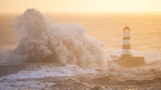 Seaham County Durham UK  Storm Babet batters the North East Coast of England this morning [upl. by Aititil]