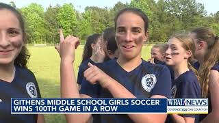 Githens Middle School girls soccer team wins 100th game in a row [upl. by Sharline]