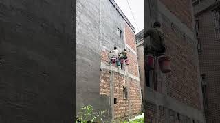 Construction process of cement mortar for brick exterior wall of bungalow [upl. by Atilek]