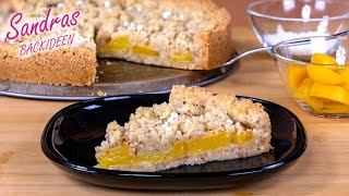 Streuselkuchen mit Mandeln und Pfirsichen  Pfirsichkuchen mit Streusel [upl. by Retsek]