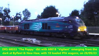 DRS 68033 quotThe Poppyquot tampt with 68018 quotVigilantquot passing Byfleet amp New Haw on 280923 [upl. by Nehte214]