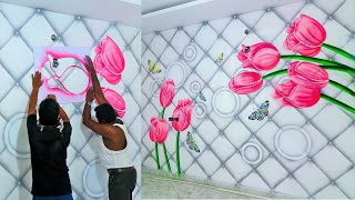 Rose design 3D Wall Art Ideas with Spray  Painted like wallpaper [upl. by Morita]