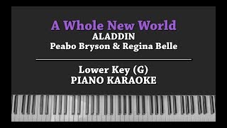 A Whole New World LOWER KEY KARAOKE PIANO COVER ALADDIN Peabo Bryson amp Regina Belle with Lyric [upl. by Atilamrac850]