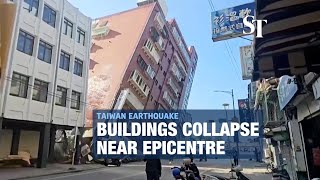 Collapsed buildings in Hualien as 74magnitude quake rocks Taiwan [upl. by Erund]