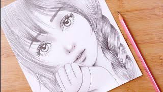 Pencil sketch  How to draw Cute Girl Face  step by step  Drawing Tutorial for beginners [upl. by Idnat]