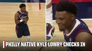 Kyle Lowry checks in makes first bucket in Philadelphia 76ers debut 🔥  NBA on ESPN [upl. by Ahtnama]