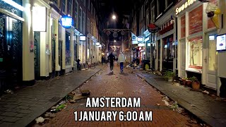 🇳🇱 Amsterdam at 600 am After New Years Eve 2023 Post Celebration Walking Tour [upl. by Norvan]