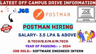 Postman Hiring Software Engineer Intern Role  2024  Sky Career Guidance [upl. by Dorkas]