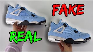 REAL VS FAKE NIKE JORDAN 4 UNIVERSITY BLUE COMPARISON [upl. by Painter175]