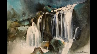 How to paint waterfall in watercolor painting demo by javid [upl. by Woodford]