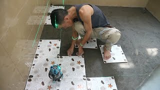 Techniques Tile Bathroom Floor With Ceramic Tile  Install Floor Tiles Correctly [upl. by Lela]