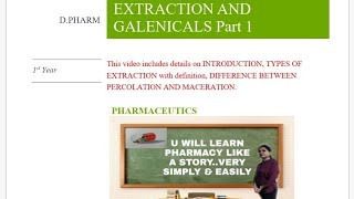 EXTRACTION AND GALENICALS Introduction amp difference between Maceration amp Percolation [upl. by Shaffer]