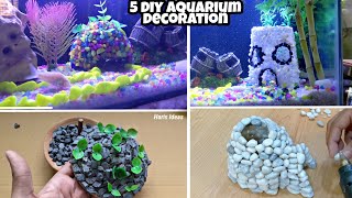 DIY Aquarium Decoration ideas with Stones  5 Amazing Fish Tank Decoration Easy [upl. by Dickson]