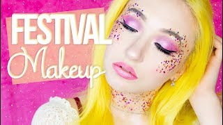 ♥ FESTIVIBES ♥ GLITTERS MAKEUP TUTORIEL pour InFluence Magazine [upl. by Akinorev844]