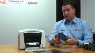 How to replace the ribbon in the Fargo C50 card printer [upl. by Arihday826]