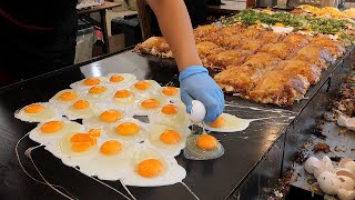 Japanese Style Egg Bacon Pancakes  Japanese Street Food [upl. by Bergstrom430]