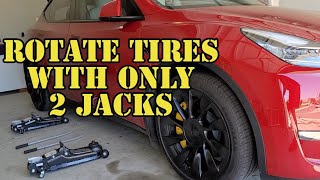 tesla Can you rotate your Tesla Tires with only 2 jacks [upl. by Eetnwahs385]