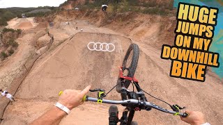 RIDING HUGE JUMPS ON MY DOWNHILL BIKE  AUDI NINES FREERIDE LINE [upl. by Herwig]