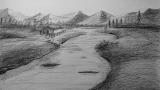 village scenery drawing with pencil shading easy [upl. by Walker584]