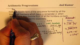 Find the Middle Term and Sum of later half of AP with remainde 3 when divided by 4 [upl. by Reace792]