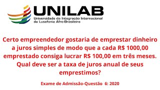 Questão 7  exame de Matemática  2020  UNILAB RESOLUÇÃO [upl. by Mountfort]