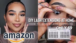 DIY LASH EXTENSIONS AT HOME  AMAZON INDIVIDUAL EYELASHES TUTORIAL 9 [upl. by Eicyal257]